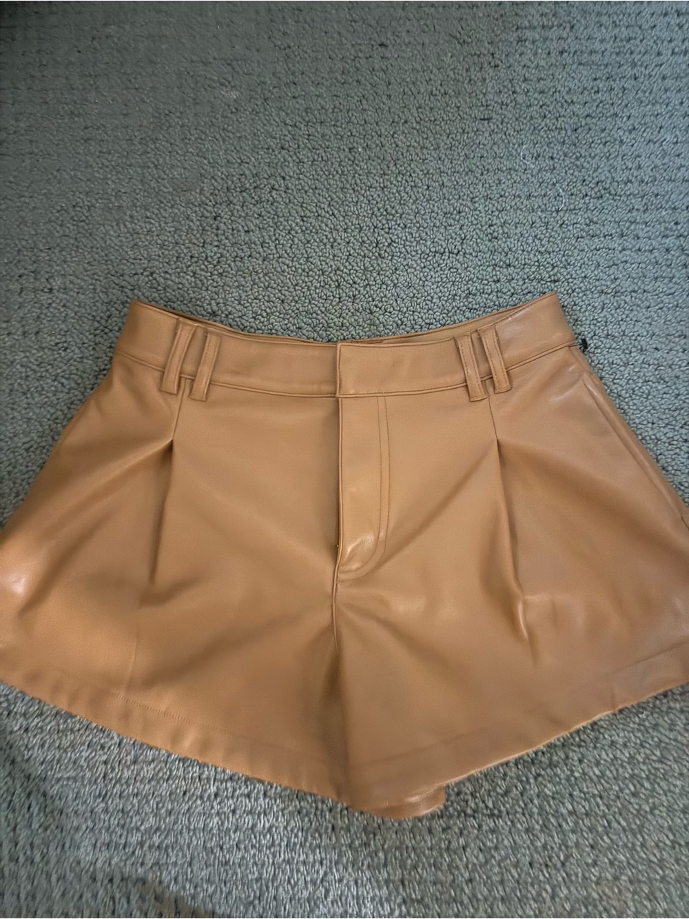 Free People Faux Leather Pleated High-Waist Shorts in Tan